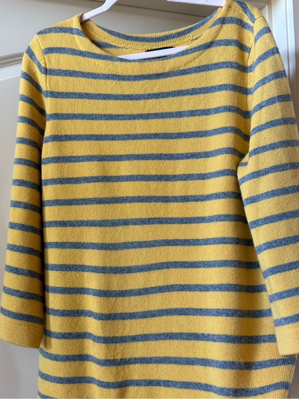 Lands' End Cashmere Yellow & Gray Striped Crewneck Sweater Academia Luxury Y2K
